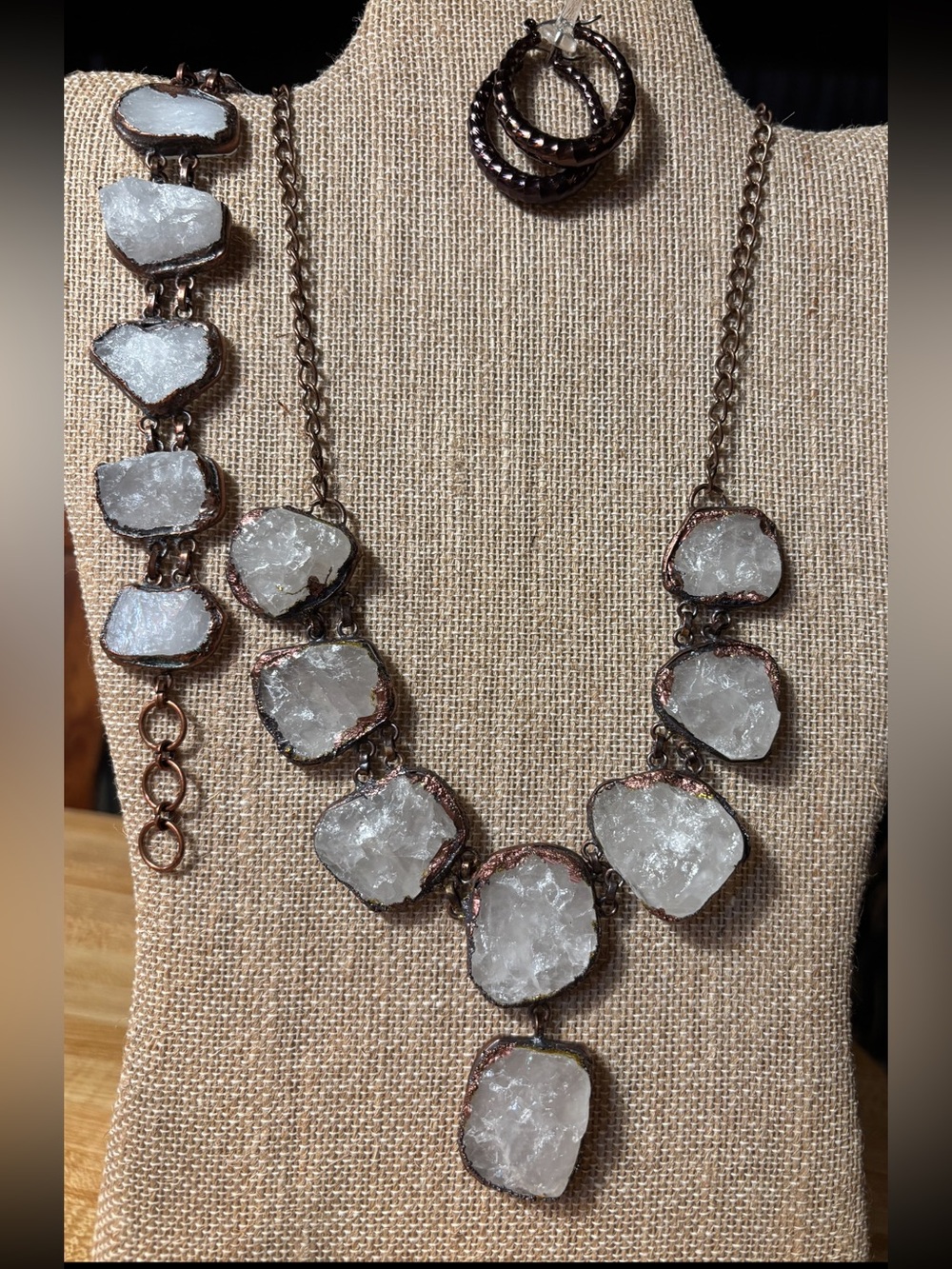 White rainbow, moonstone Druzy Statement Necklace earrings and Bracelet Set